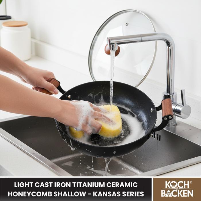 Koch&Backen Light Cast Iron Titanium Ceramic Honeycomb Nonstick Shallow Casserole - Panci Wajan Besi