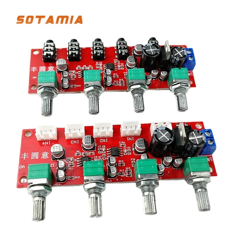 SOTAMIA NE5532 Stereo Audio Signal Pre-amplifier 4 Way Input Mixer Audio Volume Control Tone Preamp