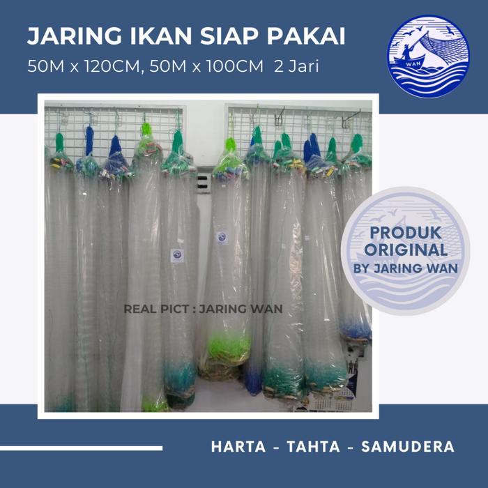 Jaring ikan siap pakai 50m 2 jari tinggi 100-120cm