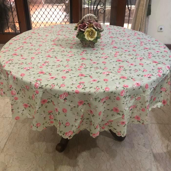 Taplak meja makan shabby bulat 6 kursi