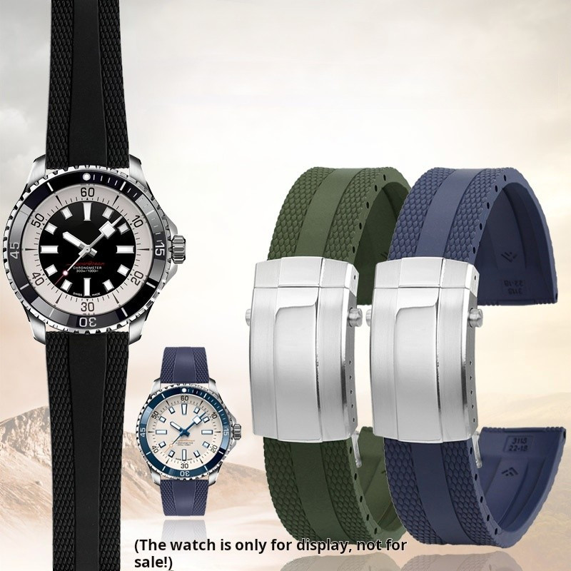 22mm Metal Steel Folding Buckle Man Silicone Watch accessories For Breitling Superocean Navitimer