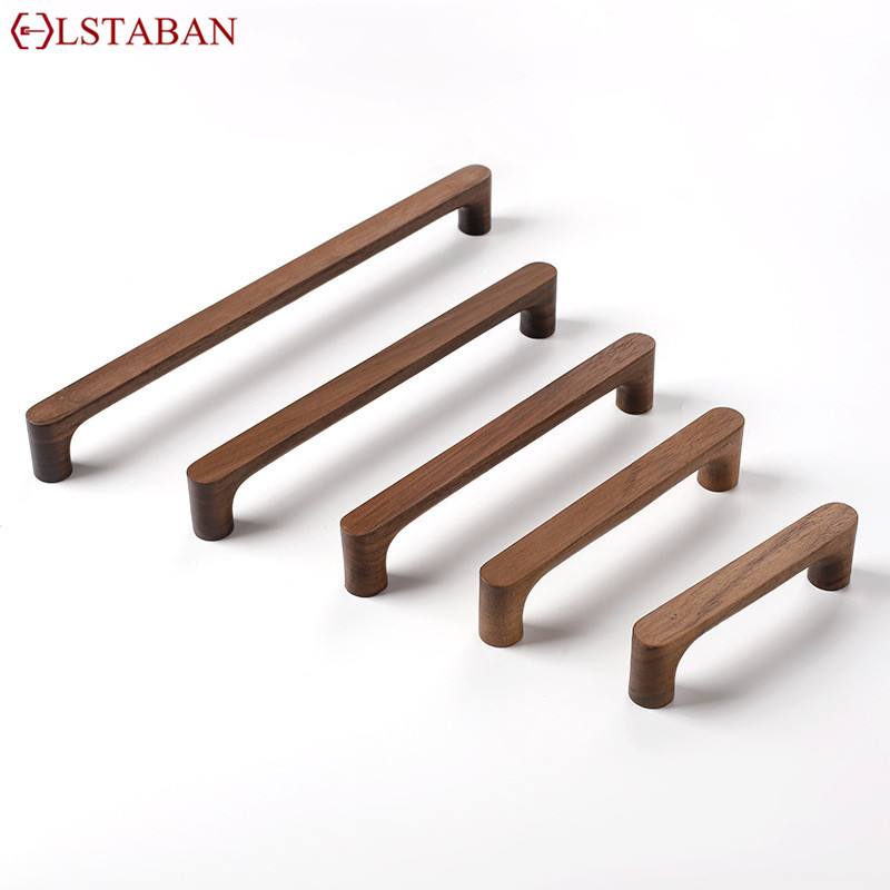 Solid Wood Cabinet Door Handle Log Kitchen Beech Door Knob Cupboard Wardrobe Walnut Wood Drawer Pull