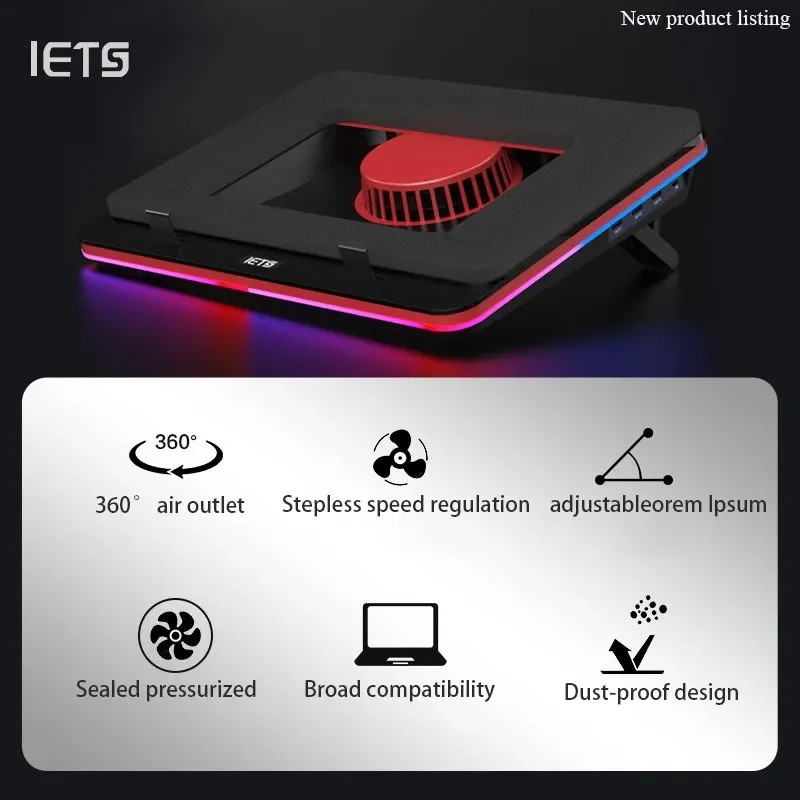 IETS GT500 V2/V1/S2/S1/B0 Series Laptop Cooling Stand 5000RPM External Cooling Pad for 13", 15" to