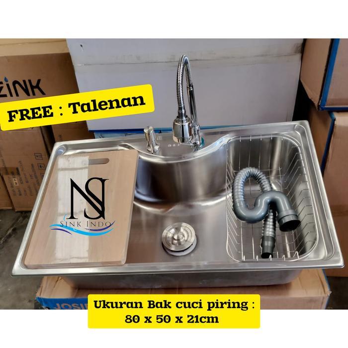 TERLARIS bak cuci piring stainless 1 lubang Kitchen Sink westafel cuci 80cm Kran Wastafel westafel