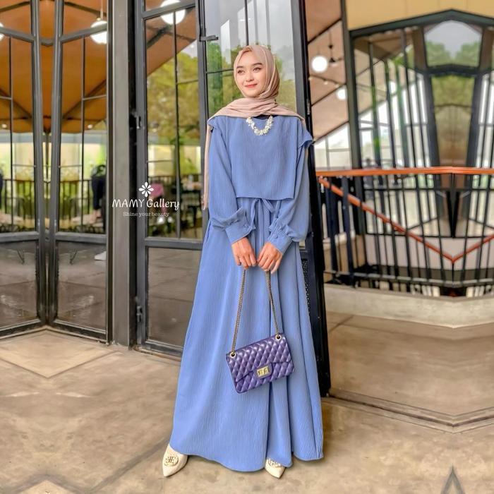 Fedora Gamis Rompi Depan Belakang Bahan Cringkle Airflow Premium Busui Friendly