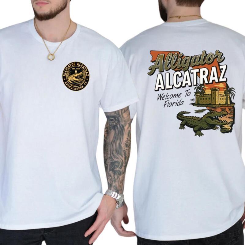 Alligator Alcatraz Welcome To Florida Gator T-Shirt, Florida Everglades Parody T-Shirt  For Men