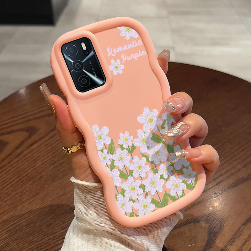 Casing Hp Untuk OPPO A16 A16s A54s Case aestetik Lukisan minyak bunga ungu Cesing Candy warna Kasing