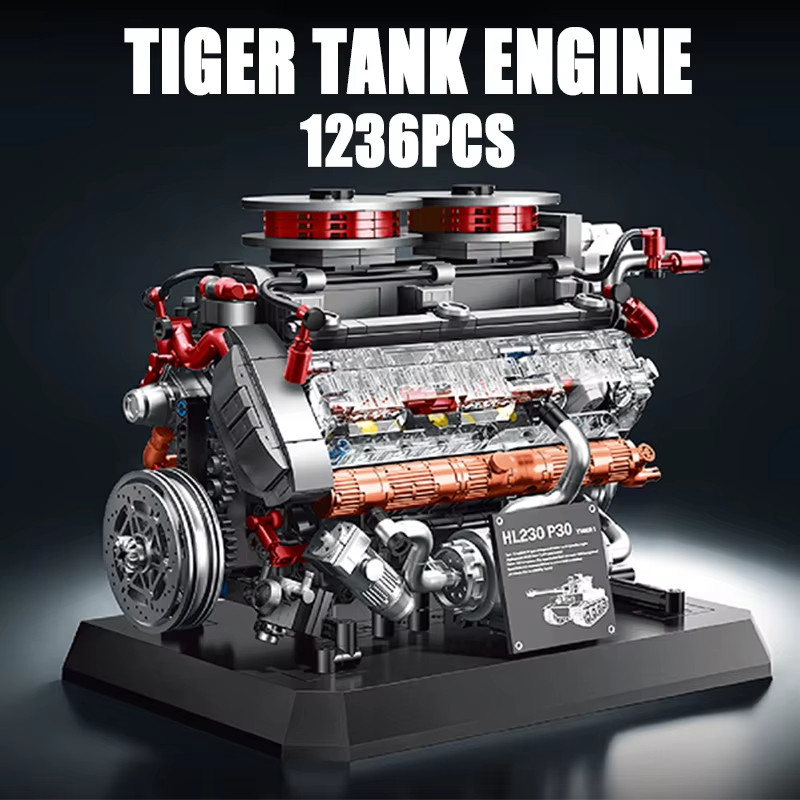 WWII Armor Tech Engine Model 1236pcs Building Blocks, Adult DIY Military Vehicle Construction Toy