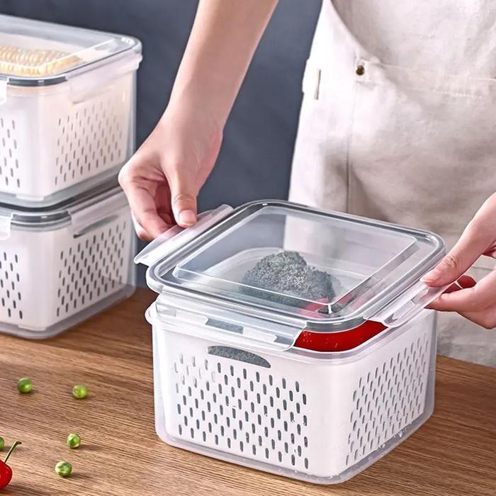 1set isi 3pcs Wadah organizer kulkas Tempat panyimpanan buah sayur