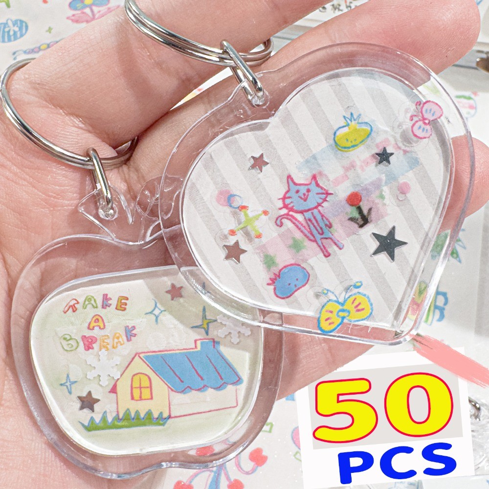 Transparent Photo Frame Keychain Tassels Snap-In Custom Insert Photo Acrylic Blank Keyring Clear