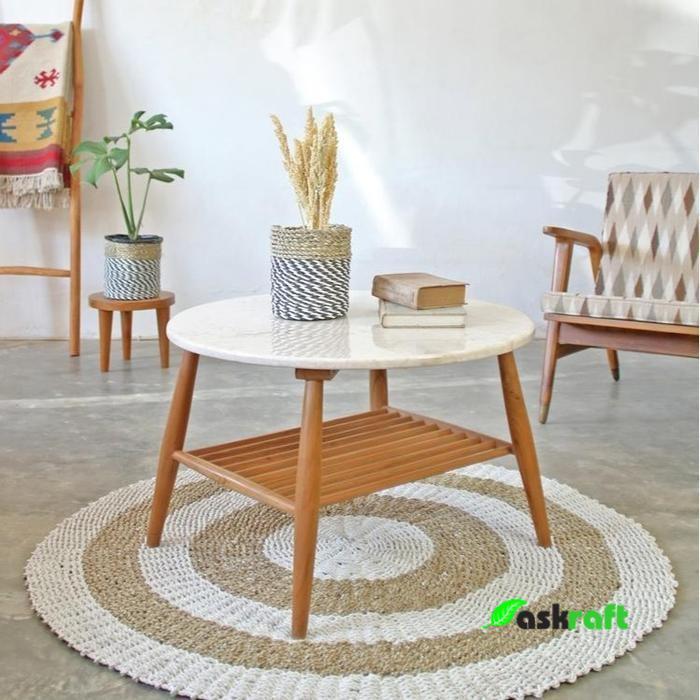 Askraft Danisha Marble Coffee Table / Meja Bulat / Meja Minimalis Modern Kayu Jati Solid Minimalis