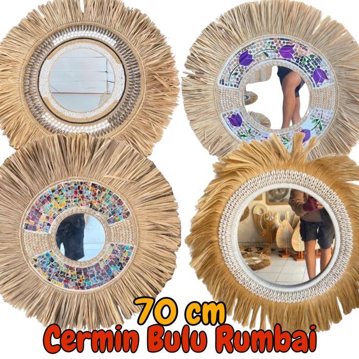 Cermin Bulu Rumbai 70 cm - Cermin Rumbai - Cermin agel - Cermin Kerang - Hiasan Dinding - Mirror