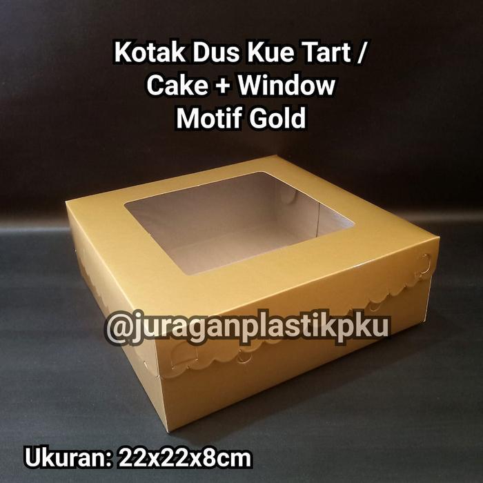 Kotak Kue Tart / Box Cake Motif Gold 22x22 cm Dus Kue Tar Ulang Tahun 22 x 22 Transparan Makanan