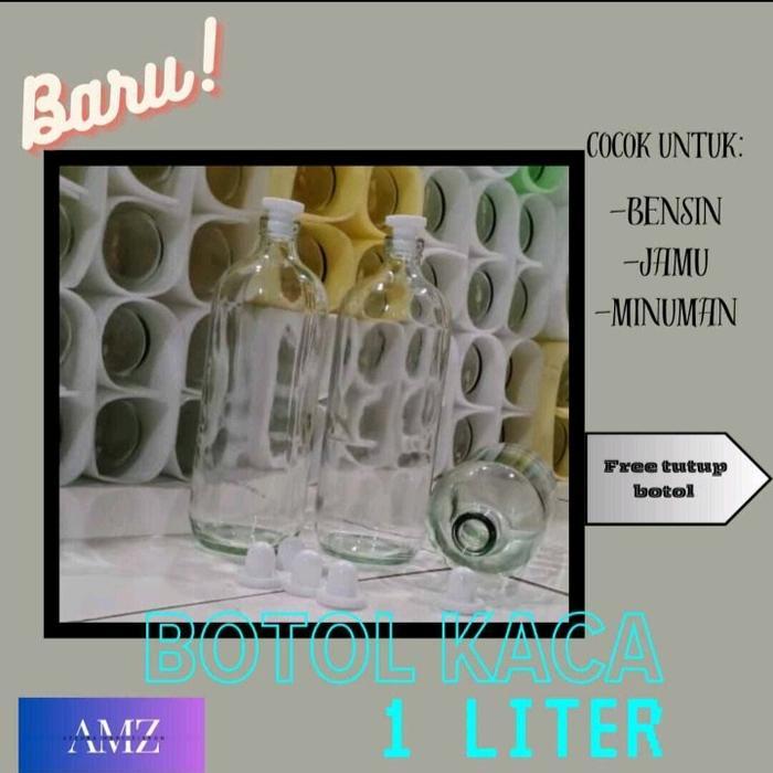 botol kaca bensin eceran ukuran 1 liter dengan tutup
