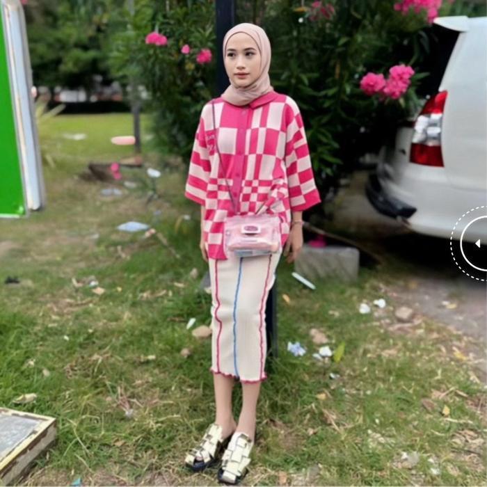 SINAR - ROK Nadshavv - Mami Bibu / Rok Span Pelangi Rainbow / Rok Knit Panjang Wanita Melar Stretchy