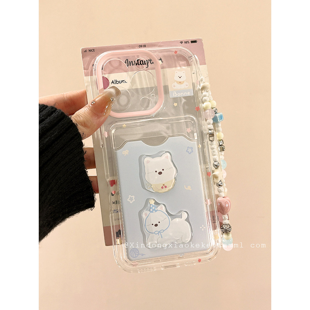 Card Holder Anak Anjing Putih Untuk Soft Case Hp Oppo A6 A6X A6S A6 Pro 5G Reno 13 5G 13F A9 2020 A5