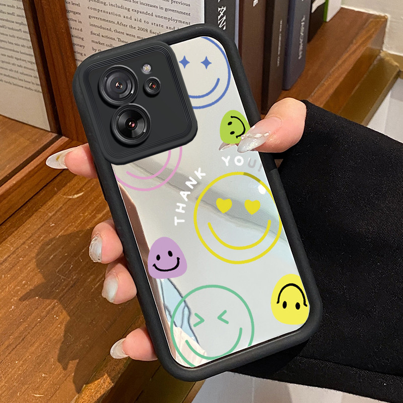 Casing Hp Untuk Xiaomi 13T 13T Pro Case Casing Kematian Smile Emoji Tas Pola Kasus cermin tangga HP 