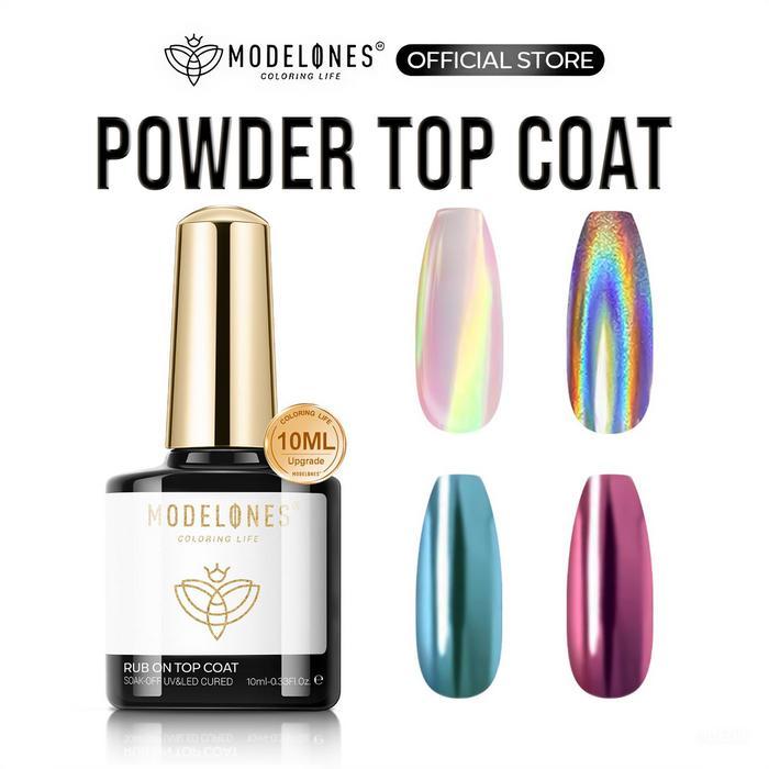 Modelones Gel Top Coat for Chrome Nail Powder, Mirror Shiny Clear Chrome Top coat No Wipe Long