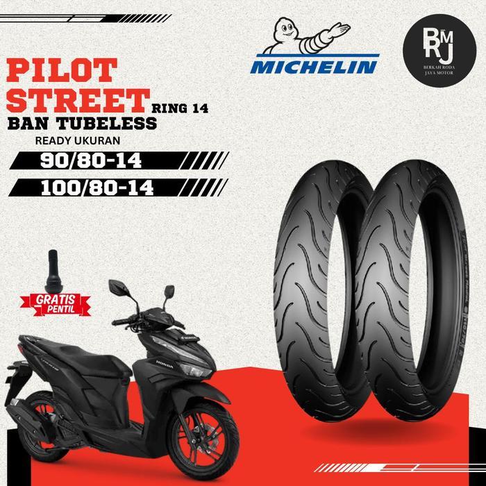 PAKET / SEPASANG BAN MOTOR MATIC RING 14 MICHELIN 90/80 100/80 PILOT STREET TUBELESS