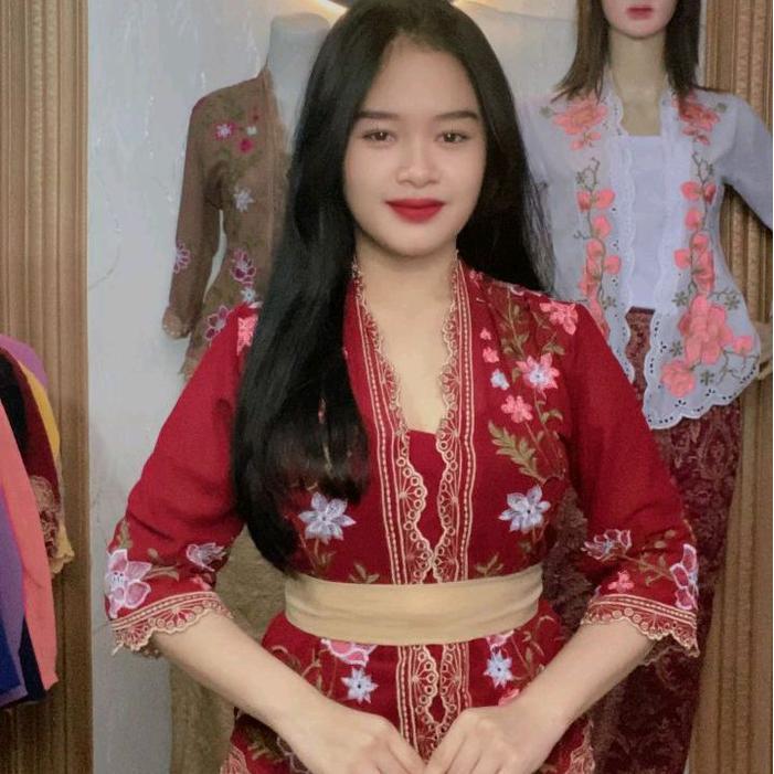 Atasan Kebaya Bordir Encim Modern Lengan Lonceng, Kebaya Wisuda Kondangan Mewah/ Kebaya Bali