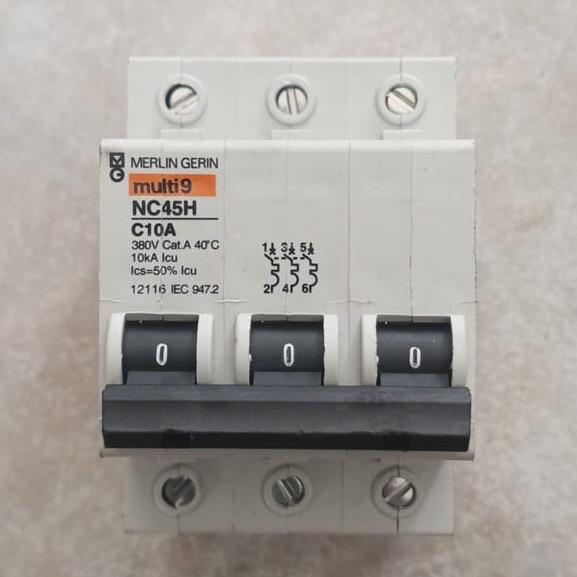 Mini Circuit Breaker (Mcb) Merlin Gerin Nc45H C10A 3Pole Original Termurah