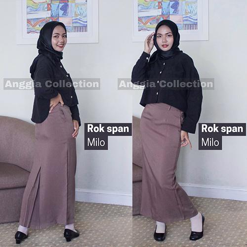 ser ROK SPAN/ROK KERJA WANITA/ROK FORMAL warna Dongker Hitam Maroon Milo Milo Bintik Kancing Karet