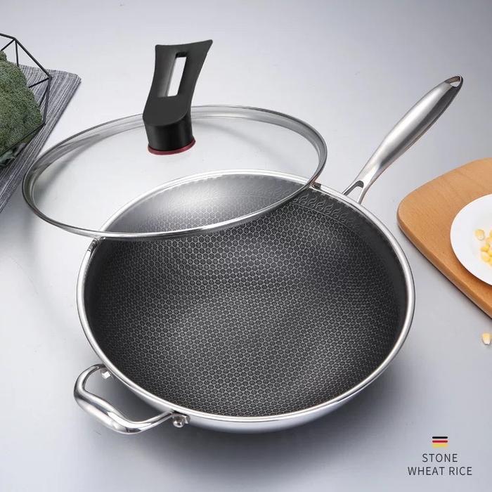 [Ms] Wajan Honeycomb Wokpan / Kuali Stainless Steel 316 32Cm