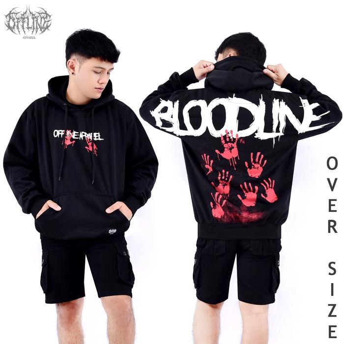 OFFLINE APPAREL Hoodie Jumper OVERSIZE BLOODLINE / hoodie kece aesthetic / hoodie hitam keren /