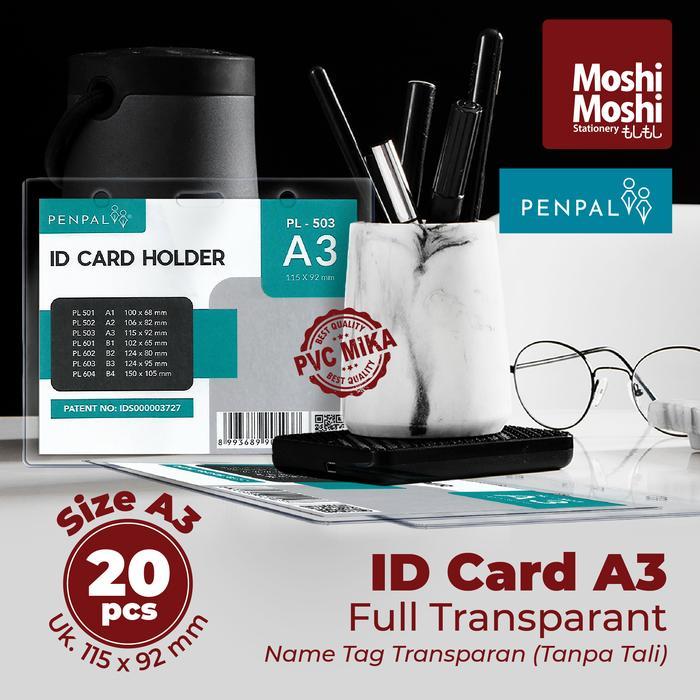 20 Pcs Id Card Holder A3 Pvc Mika Transparan Tebal Name Tag Tanpa Tali