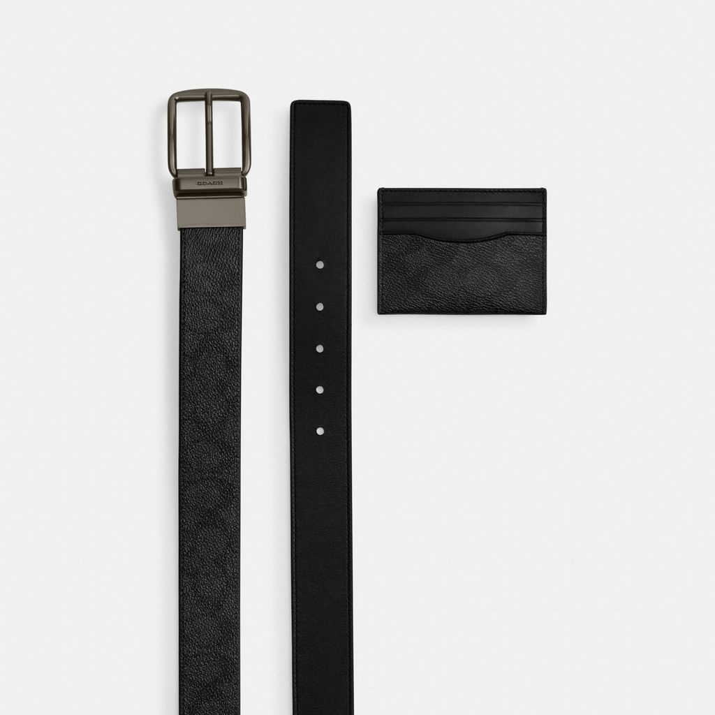 Coach Wide Harness and Card Case Gift Box in Signature - Ikat Pinggang Pria