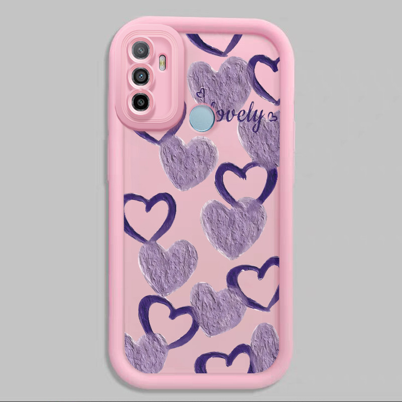 Casing Hp untuk OPPO A53 A53s A32 A33 2020 A11s Case Hati ganda ungu Kasing silikon Cesing kuat Soft