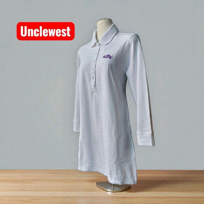 Unclewest Atasan Kaos Tunik Panjang Wanita Bahan Katun Lacos Sport Model Kerut Didada