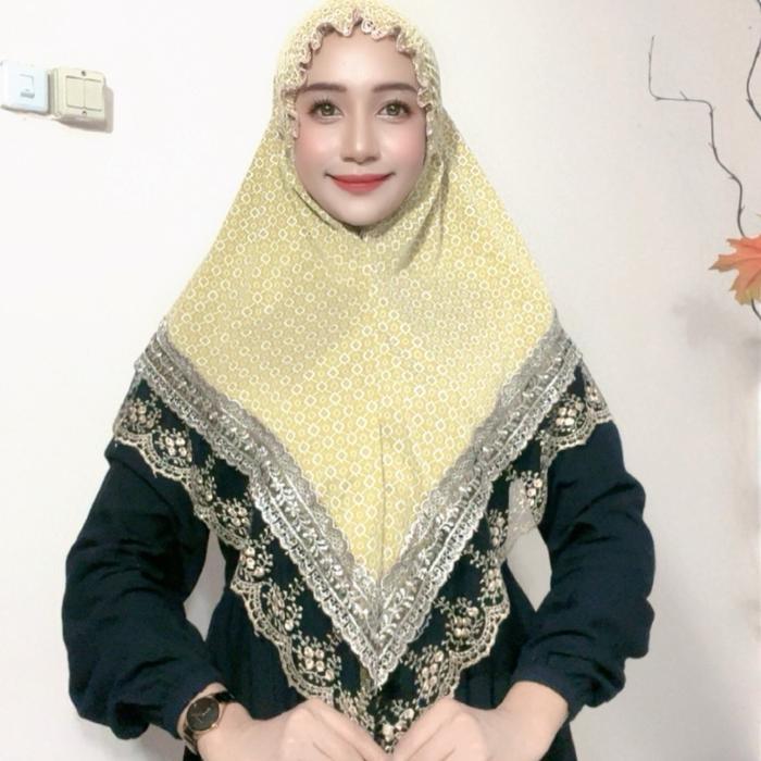 Sedia Hijab Instan Sabila Bergo Kerut Dahi Renda Mewah Jersey Mamosa by Rizwa Kerudung Wanita Muslim