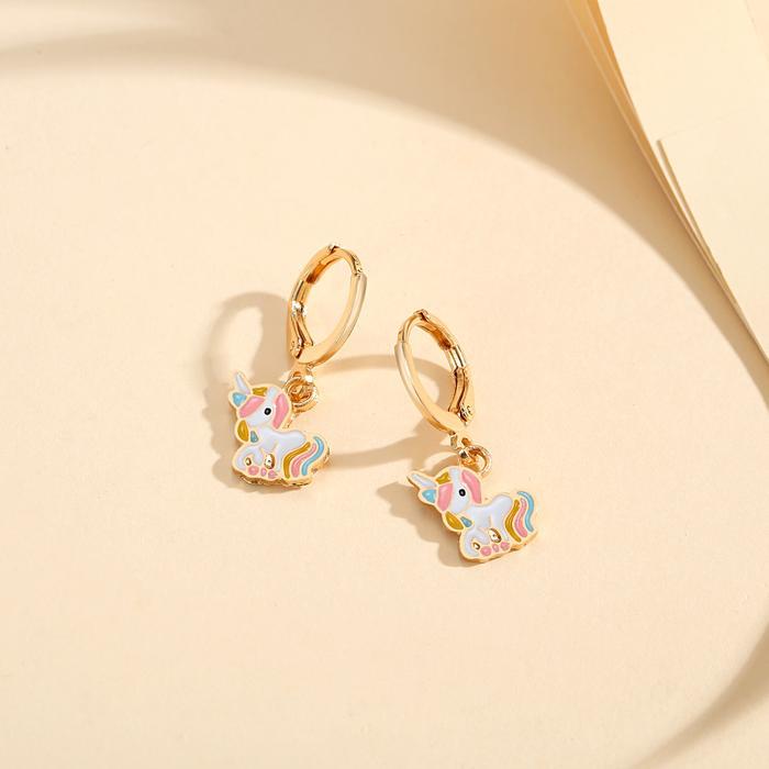 LM534 Lucu Unicorn Anting Anak Titanium Perhiasan Imitasi Anting Costume Fashion Kids