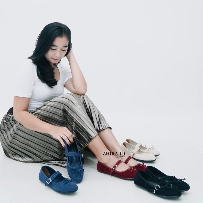 Sepatu Flatshoes Wanita Tali Pita Mary Janes Perempuan Kerja Pesta Sneakers