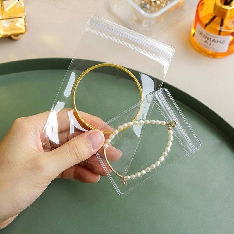 50Pcs Transparent PVC Jewelry Pouches Zip Storage Bag for Earring Necklace Jewelry Ziplock Travel