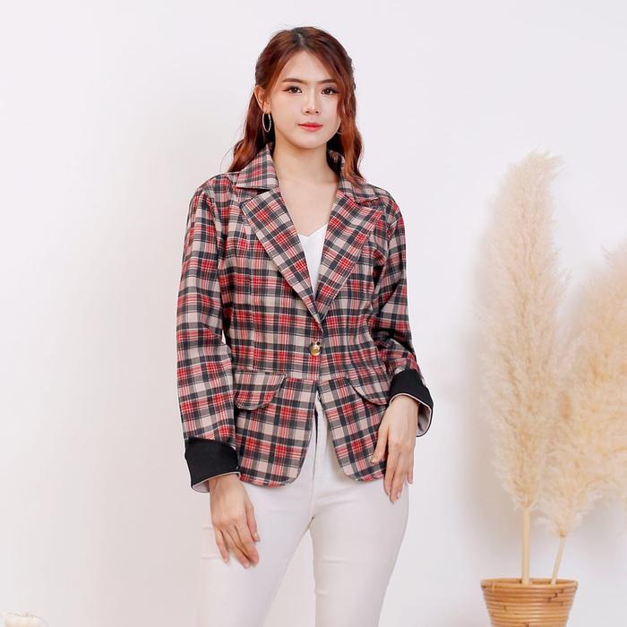 Blazer Wanita Motif Kotak Best Seller/Blazer Motif Kotak Murah