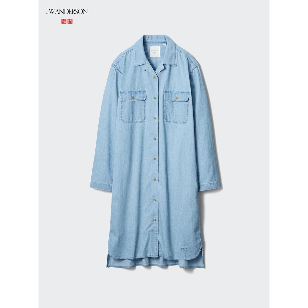 Uniqlo Gaun Kemeja Denim Kerah Terbuka