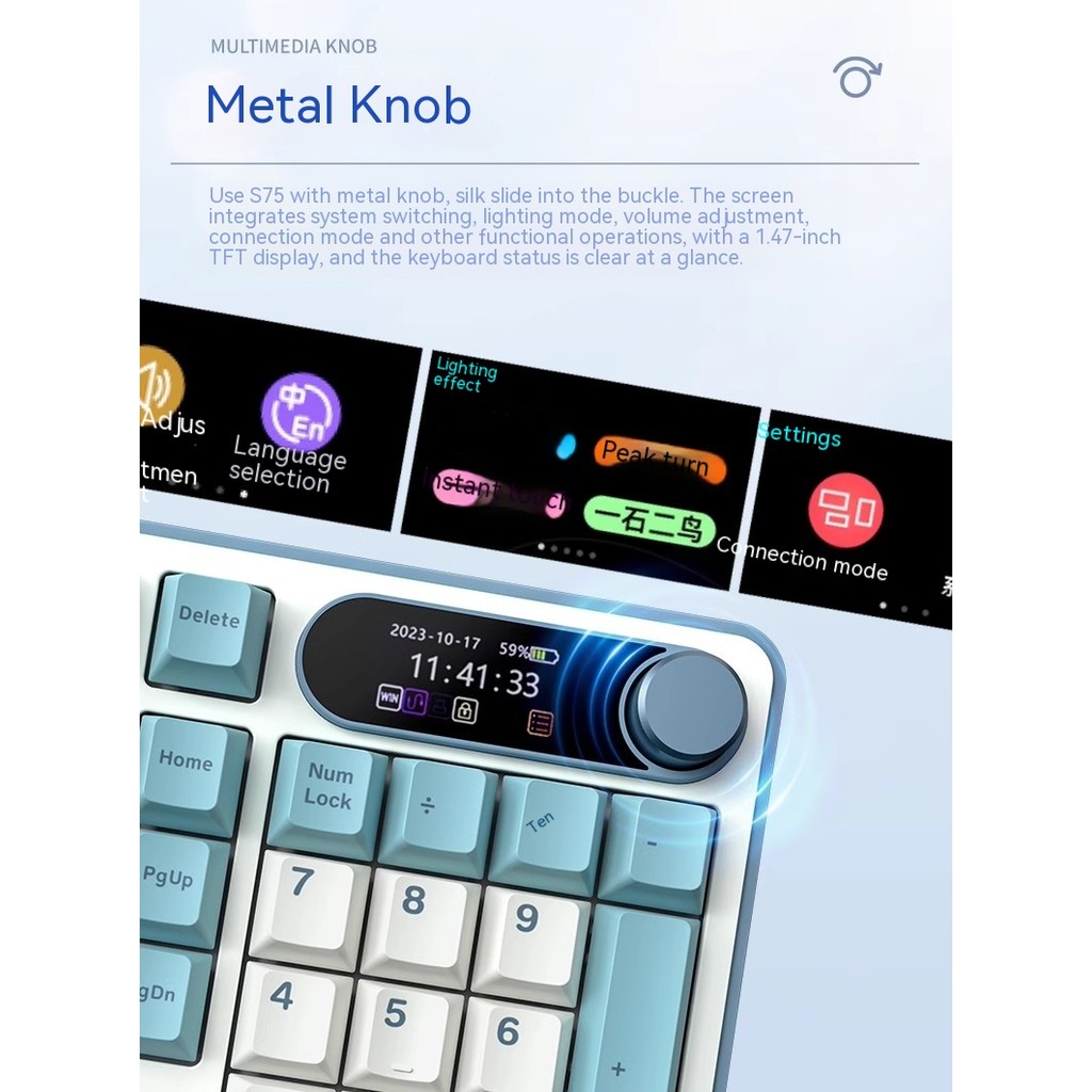 RK S98 Mechanical Keyboard Custom Screen Multifunctional Knob Three Mode Wireless Gaming Keyboard