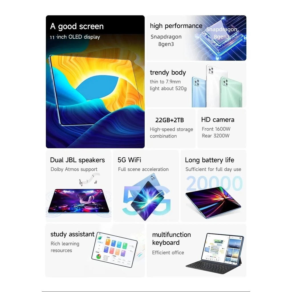 2026 Original Pad Air Pro Tablet 11 inch Android 14 20000mAh Globale Versione RAM 22GB ROM 2TB 10