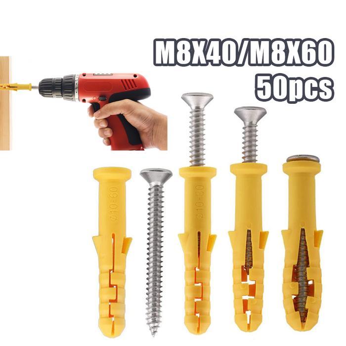 . 50pcs Vischer Set Piser Baut Set Dinding Tembok Nylon Wall Anchor Praktis
