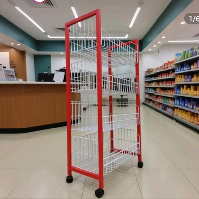 Rak Ciki Minimarket Merah Ss 4 / Rak Minimarket Susun 4 / Rak Ciki Susun 5 Besi