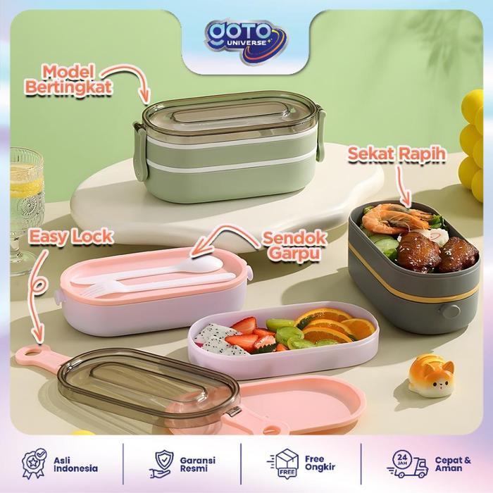 Goto [COD] Kaze Lunch Box Mini Tempat Bekal Makan Set 2 Tingkat Aesthetic