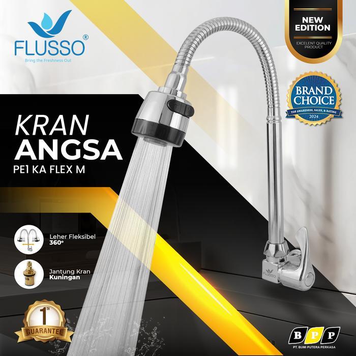 KRAN DAPUR Cuci Piring Fleksibel 1/2" inch Tembok FLUSSO Jantung Kuningan Bergaransi Kran Air Angsa