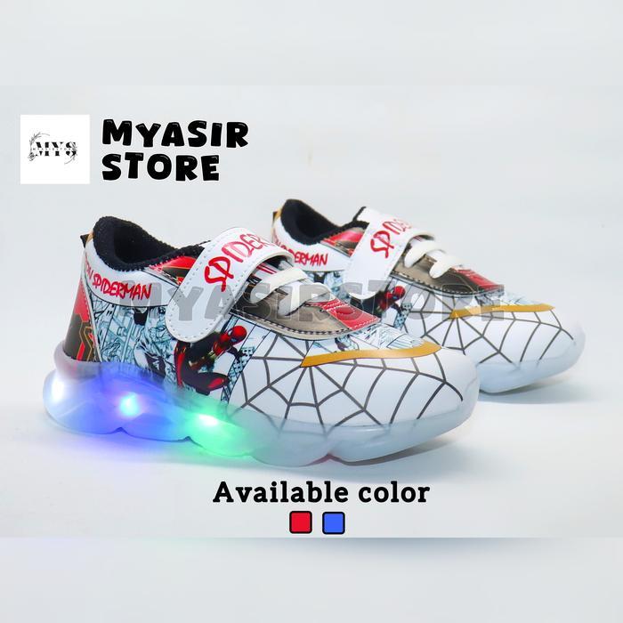 Sepatu Anak Laki-Laki Model Lampu Led Karakter Spider Sneakers 1-6 Tahun