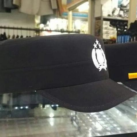Topi Komando Polri Exclusive Bahan Jet Black Premium Custom Sesuai Jabatan Warna Hitam Ukuran 55-61