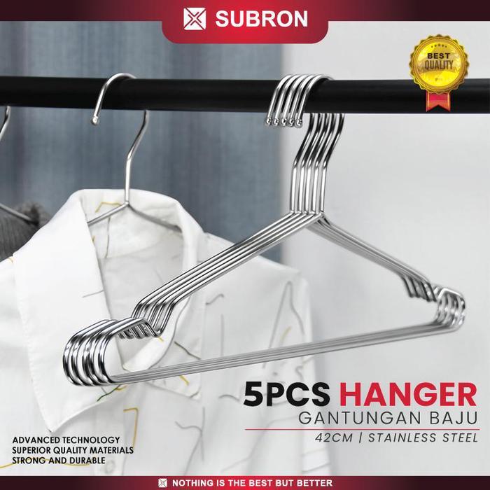 [] SUBRON 5pcs Hanger gantungan baju tebal stainless steel 3mm
