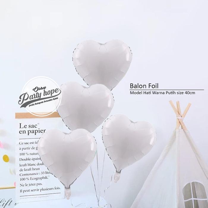 balon foil hati putih / balon bentuk hati / balon foil love hati putih