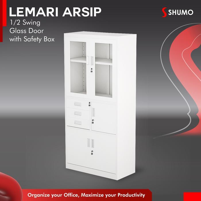 Shumo Super White Lemari Arsip Besi 2 Pintu Swing Besi Brankas Laci 3