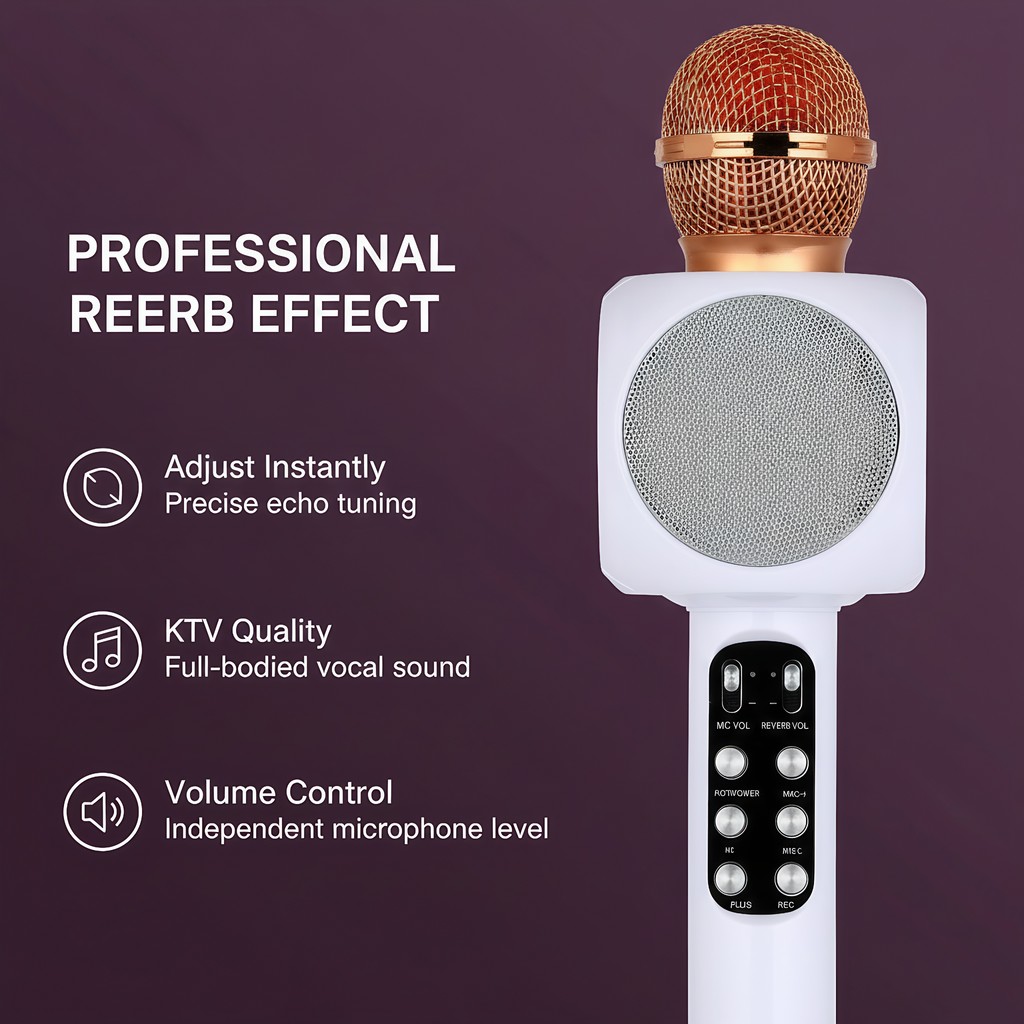 Magic Voice Karaoke Microphone, Wireless Bluetooth Speaker with 4 Voice Changer, Colorful LED